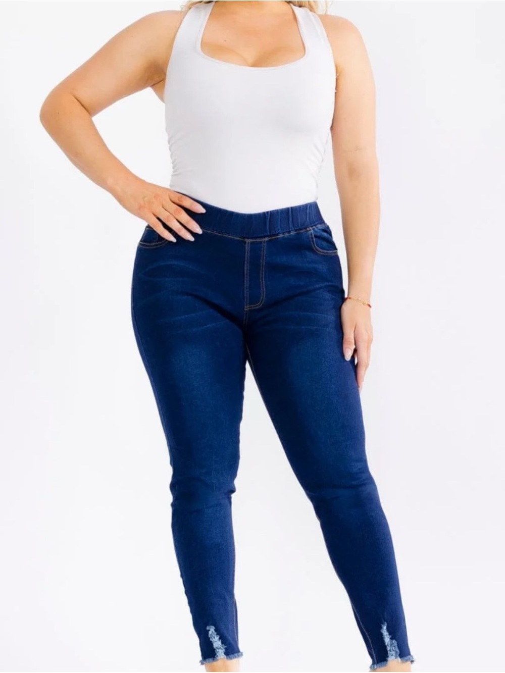 Slim High-Waist Skinny Jeans in Dark Blue